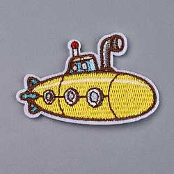Computerized Embroidery Cloth Iron on/Sew on Patches, Costume Accessories, Submarine, Gold, 45x65x2mm(DIY-I033-02)