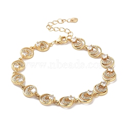 Rack Plating Brass Pave Clear Cubic Zirconia Flat Round Link Chain Bracelets for Women, Cadmium Free & Lead Free, Long-Lasting Plated, Real 18K Gold Plated, 7-3/8 inch(18.6cm)(BJEW-R317-13G)