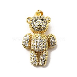 Brass Micro Pave Clear Cubic Zirconia Pendants, Bear, Real 18K Gold Plated, Clear, 30.5x18.5x10mm(KK-G442-01G-01)