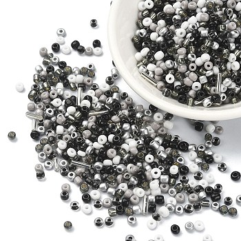 Opaque & Transparent Inside Colours Glass Seed Beads, Round Hole, Round & Tube, Black, 2~3x1.5~9mm, Hole: 0.8~1mm