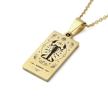 304 Stainless Steel Black Enamel Rectangle with Constellation Pendant Necklaces, Golden, Scorpio, 15.75~17.72 inch(40~45cm)