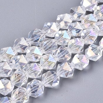 Electroplate Transparent Glass Beads Strands, AB Color Plated, Faceted, Round, Clear, 6x5.5x5.5mm, Hole: 1mm, about 100pcs/strand, 22.44 inch(57cm)