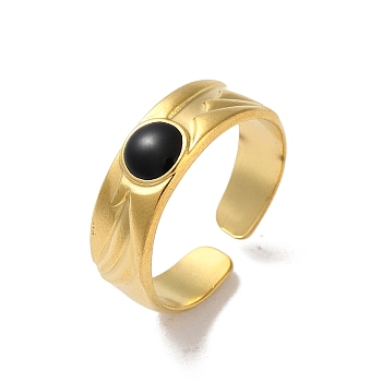 304 Stainless Steel Enamel Cuff Rings, Round, Real 18K Gold Plated, Adjustable