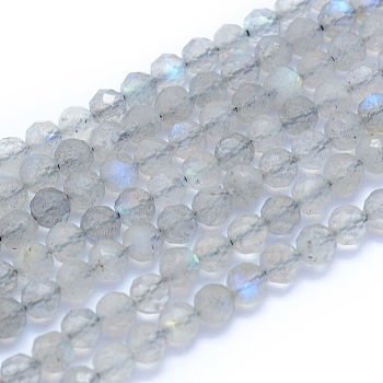 Natural Labradorite Beads Strands, Faceted, Round, 4mm, Hole: 0.6mm, about 97pcs/strand, 15.35 inch(39cm)