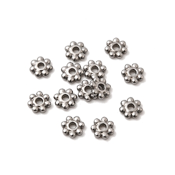 304 Stainless Steel Spacer Beads, Flower, Stainless Steel Color, 6x1.8mm, Hole: 1.6mm