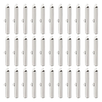 304 Stainless Steel Slide On End Clasp Tubes, Slider End Caps, Stainless Steel Color, 6x30x4mm, Hole: 3x1.5mm, Inner Diameter: 3mm, 100Pcs/box