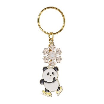 Snowflake & Panda Alloy Enamel Pendant Keychains, with Iron Split Key Rings, Golden, 8.1cm, Pendant: 29.5x22x1.7mm
