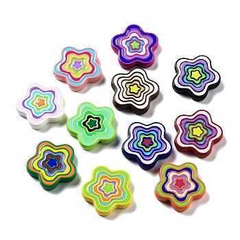 UV Plating Acrylic Beads, with Enamel, Iridescent, Flower, Mixed Color, 28.5x29x6mm, Hole: 2.7mm