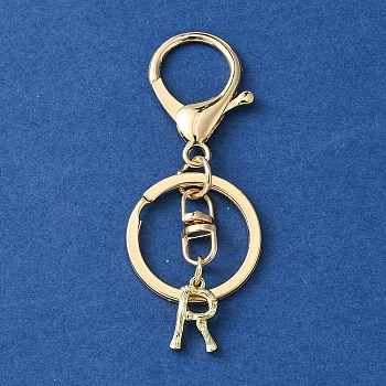 Alloy Initial Letter Charm Keychains, with Alloy Clasp, Golden, Letter R, 8.5cm