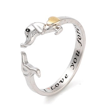 Dog Brass Open Cuff Rings for Women, Word I Love You Forever, Platinum, Inner Diameter: 17mm