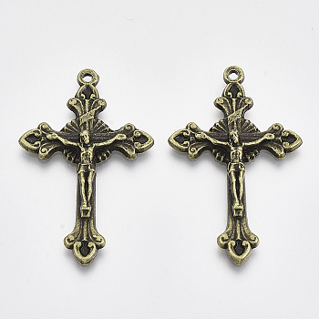 Alloy Crucifix Cross Pendants, For Easter, Cross with Cameo, Antique Bronze, Antique Bronze, Lead Free