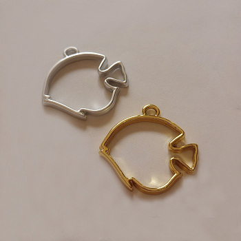 Zinc Alloy Open Back Bezel Pendants, For DIY UV Resin, Epoxy Resin, Pressed Flower Jewelry, Fish, Golden, 29x30x2.5mm
