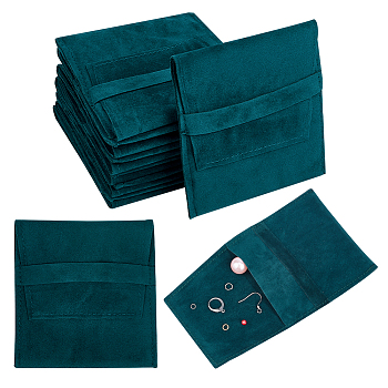 Velvet Jewelry Flap Pouches, Folding Envelope Bag for Earrings, Bracelets, Necklaces Packaging, Rectangle, Dark Green, 96x90x2.5mm