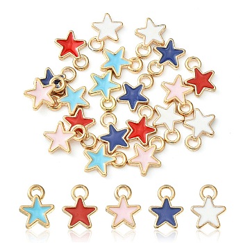 20Pcs 5 Styles Alloy Enamel Charms, Star, Light Gold, Mixed Color, 8.5~9x6.5~7x1~2mm, Hole: 1.2mm, 4pcs/style