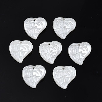 ABS Plastic Imitation Pearl Pendants, Leaf, Creamy White, 16x15.5x2mm, Hole: 1.2mm, about 1600pcs/500g