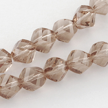 Glass Bead Strands, Faceted, Twist, Rosy Brown, 6x6x6mm, Hole: 1mm