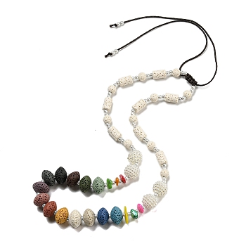 Dyed Lava Rock with Shells,  Plastic Pearl Beads Necklaces, Colorful, 1.65~2.80 inch(4.2~7.1cm)
