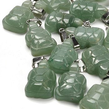 Natural Green Aventurine Pendants, with 201 Stainless Steel Finding, Turtle, 26~27x15.5x7.5mm, Hole: 4x7.5mm