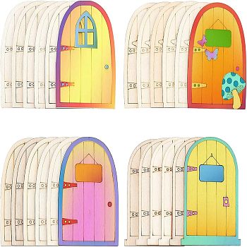 Wooden Fairy Door Decoration, Mixed Shapes, Antique White, 9.9x6.75x0.2~0.3cm, 8.75x6x0.2cm, 24pcs/set.