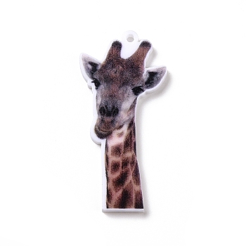 Printed Opaque Acrylic Pendants, Animal Theme Charms, Giraffe Pattern, 40x19x2mm, Hole: 1.5mm