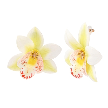 Cloth Flower Stud Earrings, White, 70x70mm