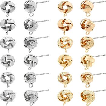 Iron Stud Earring Findings, with Loop, Raw(Unplated) Pin, Love Knot Earrings, Cadmium Free & Nickel Free & Lead Free, Mixed Color, 24pcs/box