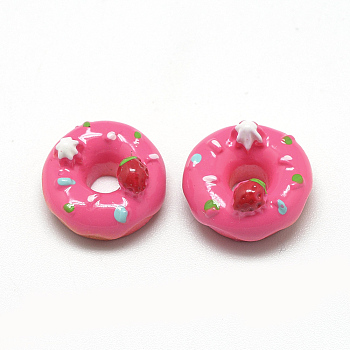 Resin Cabochons, Donut, Deep Pink, 14x8.5mm