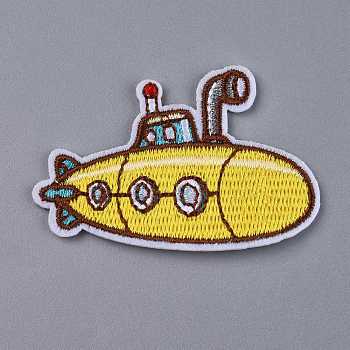 Computerized Embroidery Cloth Iron on/Sew on Patches, Costume Accessories, Submarine, Gold, 45x65x2mm