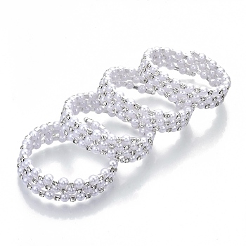 Three Loops Iron Wrap Bracelets, with Rhinestone and ABS Plastic Imitation Pearl, Platinum, Crystal, Inner Diameter: 2 inch(5cm)