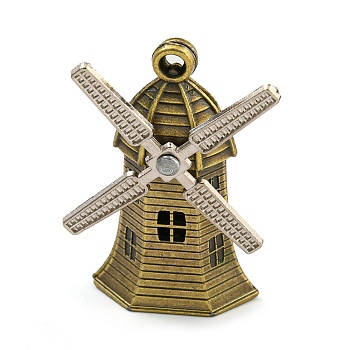 Tibetan Style Alloy Pendants, Windmill, Cadmium Free & Lead Free, Antique Bronze, 43x28x12.5mm, Hole: 2mm