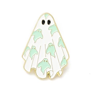 Ghost Enamel Pin, Halloween Alloy Badge for Backpack Clothes, Light Gold, Pale Turquoise, 30.5x21.5x1.5mm