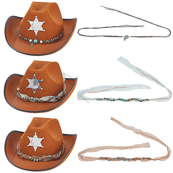3Pcs 3 Styles Alloy & Polyester Hat Band Sets, Mixed Color, 1380~1460mm, 1pc/style