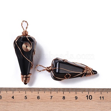 Gros pendentifs enveloppés de fil de cuivre en obsidienne naturelle(G-B073-02RG-10)-2