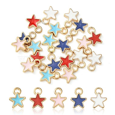Light Gold Mixed Color Star Alloy+Enamel Charms