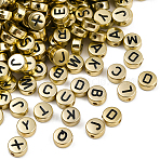 1000Pcs Opaque Acrylic Beads, Flat Round with Letter, Pale Goldenrod, 7x3.5mm, Hole: 1.5mm(OACR-PA0001-34C)
