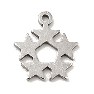 201 Stainless Steel Pendants, Star Charms, Stainless Steel Color, 12.5x11x1mm, Hole: 1mm(STAS-A066-10P)