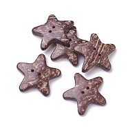 2-Hole Coconut Buttons, Star, Coconut Brown, 34~37x34~37x3~6mm, Hole: 2mm(X-BUTT-L019-04B)