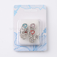 Heart Lock & Key Antique Silver Alloy Rhinestone European Large Hole Beads, Mixed Color, 26mm, Hole: 4.5mm(CPDL-M014-05)