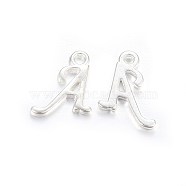 Silver Color Plated Alloy Letter Pendants, Rack Plating, Cadmium Free & Lead Free, Letter.A, 13x10x2mm, Hole: 1.5mm(PALLOY-J718-01S-A)