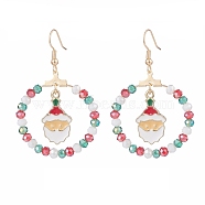 Glass Beaded Big Ring with Christmas Santa Claus Alloy Dangle Earrings, 304 Stainless Steel Drop Earrings for Women, Colorful, 54mm, Pin: 0.7mm(EJEW-TA00079)