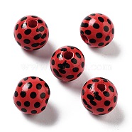 Wood European Beads, Large Hole Beads, Ladybug, Red, 15.5~16x14.5mm, Hole: 4mm(WOOD-M011-02C)