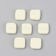 Painted Natural Wood Beads, Lead Free, Square, Beige, 15.5~16.5x15.5~16.5x6mm, Hole: 1.2mm(WOOD-T021-44A)