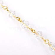 Handmade Bicone Glass Beads Chains for Necklaces Bracelets Making, with Golden Iron Eye Pin, Unwelded, Clear, 39.3 inch, Beads: 6mm(AJEW-JB00039-01)