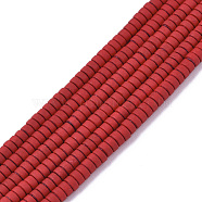 Spray Painted Non-magnetic Synthetic Hematite Beads Strands, Heishi Beads, Flat Round/Disc, Red, 2x1mm, Hole: 0.8mm, about 330~335pcs/strand, 15.94 inch(40.5cm)(G-R468-03A-07)