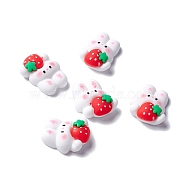 Resin Cabochons, Rabbit with Strawberry, White, 23x20x8.5mm(X-RESI-C008-03)