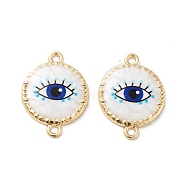 Rack Plating Alloy Enamel Connector Charms, Resin Evil Eye Links, Cadmium Free & Nickel Free & Lead Free, Golden, Flat Round, 18x24x2.5mm, Hole: 1.6mm(FIND-C050-12C-01G)