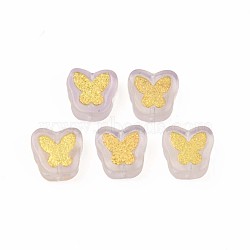 Transparent Spray Painted Handmade Lampwork Beads, with Golden Plated Brass Findings, Butterfly, Orchid, 11x11x4mm, Hole: 1mm(LAMP-Q032-03B)