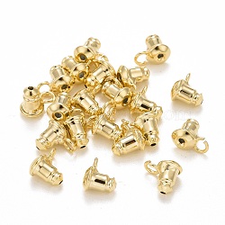 Rack Plating Brass Ear Nuts, with Loop, Cadmium Free & Lead Free, Long-Lasting Plated, Real 14K Gold Plated, 5.8x7.2x4.4mm, Hole: 1.8mm(KK-C236-01A)