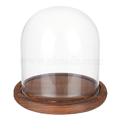 Glass Cover, Decorative Display Case, Cloche Bell Jar Terrarium with Wood Base, BurlyWood, 143x130mm(DJEW-WH0034-74A-01)
