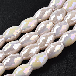 Electroplate Glass Beads Strands, AB Color Plated, Faceted, Oval, Antique White, 11x8mm, Hole: 1.2mm, about 60pcs/strand, 26.38 inch(67cm)(EGLA-S194-15A-A04)